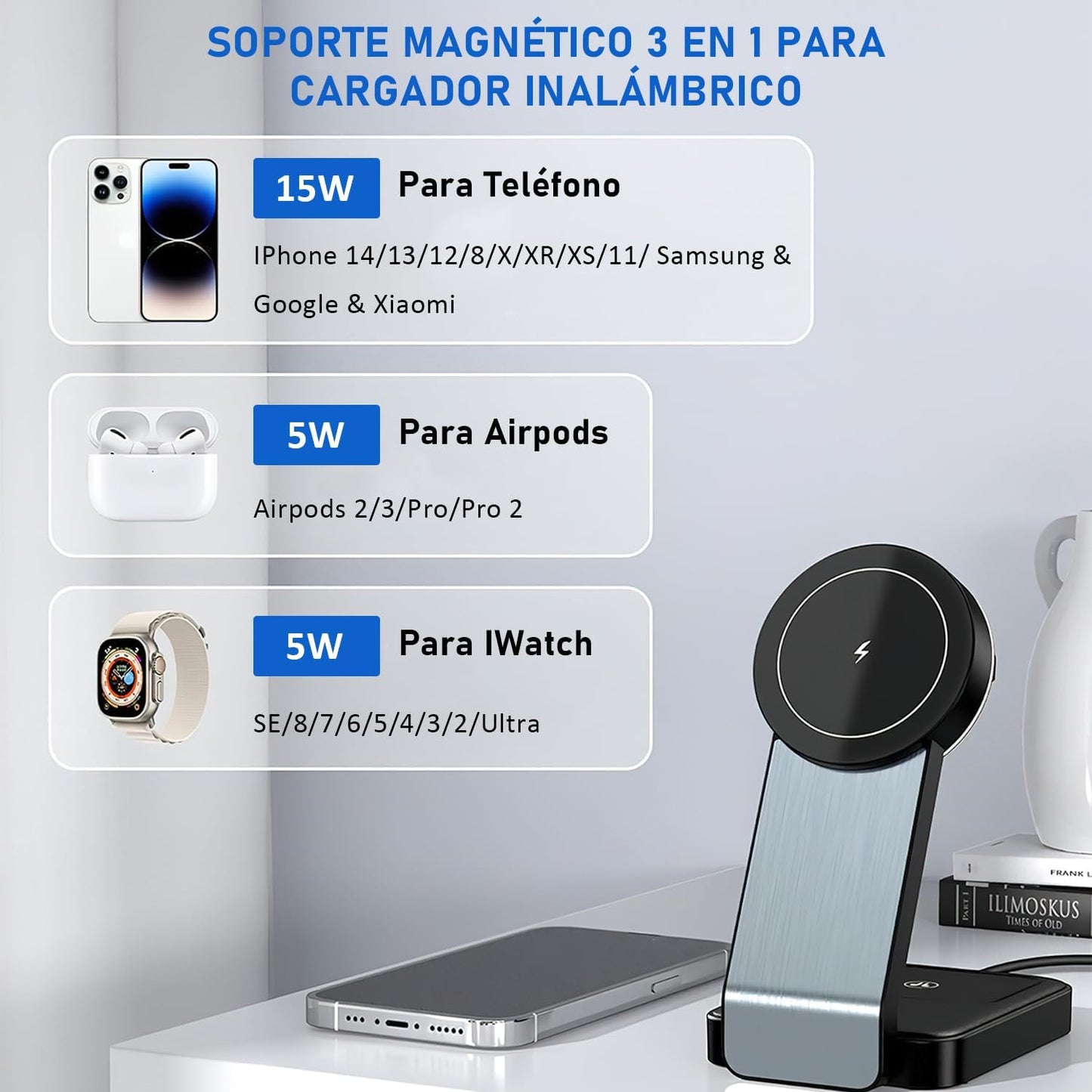 Cargador inalámbrico para dispositivos Apple